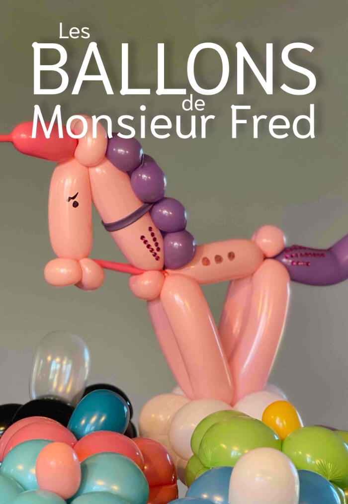 Visuel d’affiche pour animation créative de sculpture sur ballons lors d’un événement familial.