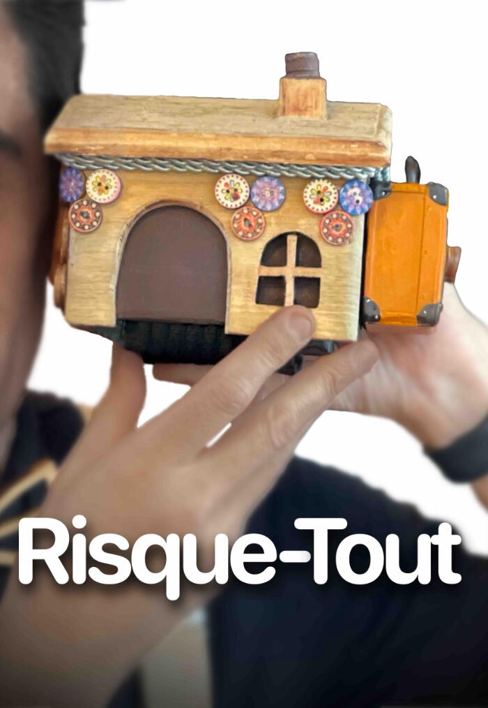Risque-Tout Visuel d’affiche pour le spectacle de monsieur Fred, avec risque tout La Petite, maison, spectacle d'aventure poétique pour le jeune public, les enfants et les tout petits dans le nord de la France